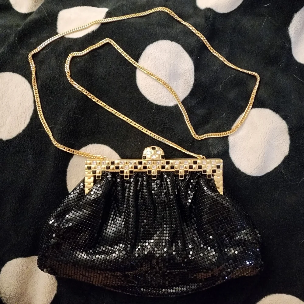 Whiting & Davis vintage black metal mesh evening frame crossbody bag clutch
